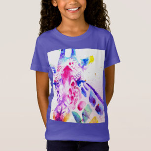 T-Shirt Giraffe Aquarelle Filles Dons Violet Lavande