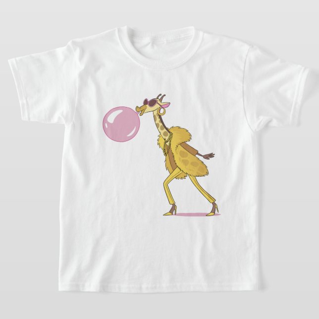 T-shirt Giraffe de dessin cool en fourrure avec Bubblegum (Poser)