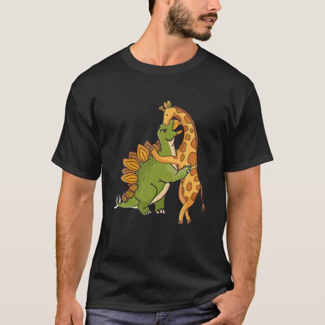 T-shirt Giraffe Dinosaur Hug Love Dino Animaux Safari Hall (Devant)