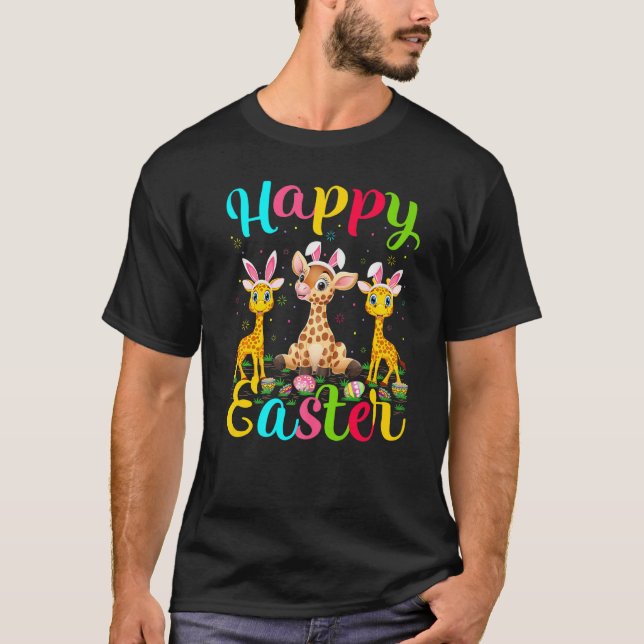 T-shirt Giraffe Drôle Oeuf de Pâques Bunny Giraffe Joyeux  (Devant)