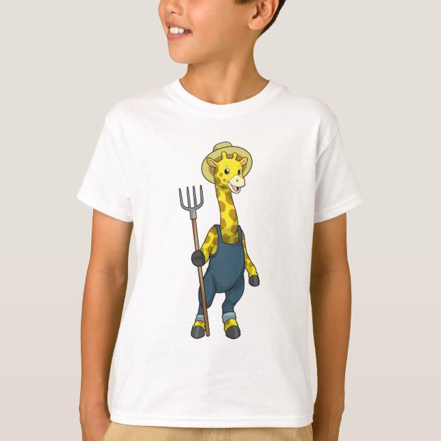 T-shirt Giraffe en fermier avec Pitchfork (Devant)
