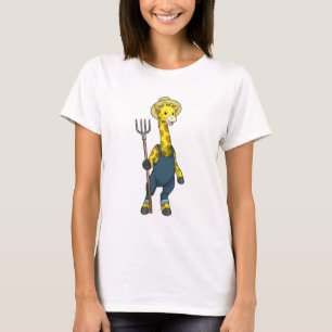 T-shirt Giraffe en fermier avec Pitchfork