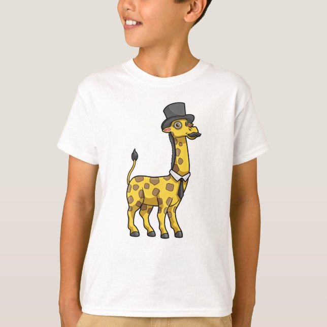 T-shirt Giraffe en Gentleman avec Casquette, Cravate et Mo (Devant)