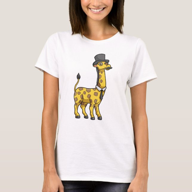 T-shirt Giraffe en Gentleman avec Casquette, Cravate et Mo (Devant)