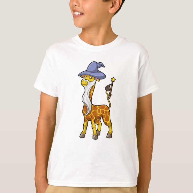 T-shirt Giraffe en magie avec baguette magique et Casquett (Devant)