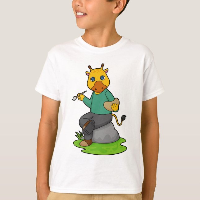 T-shirt Giraffe en peintre avec pinceau (Devant)