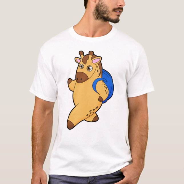 T-shirt Giraffe en tant qu'étudiant avec sac à dos (Devant)