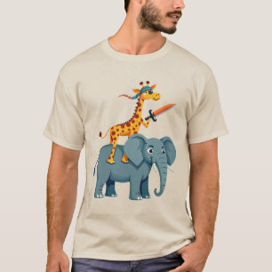 T-shirt Giraffe équitation d'un requin avec une épée uniqu