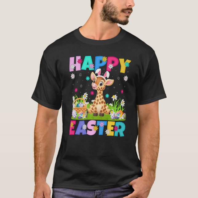 T-shirt Giraffe Joyeux lapin de Pâques Giraffe dimanche de (Devant)