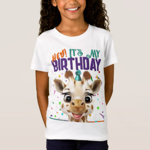T-Shirt Giraffe Rainbow Confetti C'est mon anniversaire