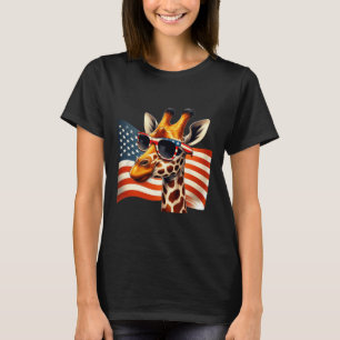 T-shirt Giraffe Sungles Drapeau Américain Patriotique 4 Ju