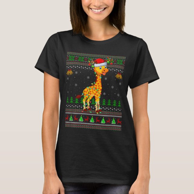 T-shirt Giraffe Ugly Christmas Sweaters Holiday Santa Cute (Devant)