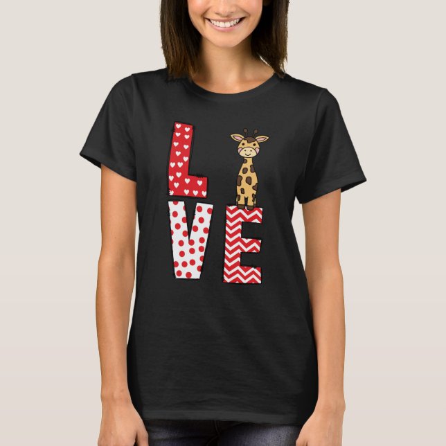 T-shirt Giraffe Valentines Day Love Valentine Cute Hearts (Devant)