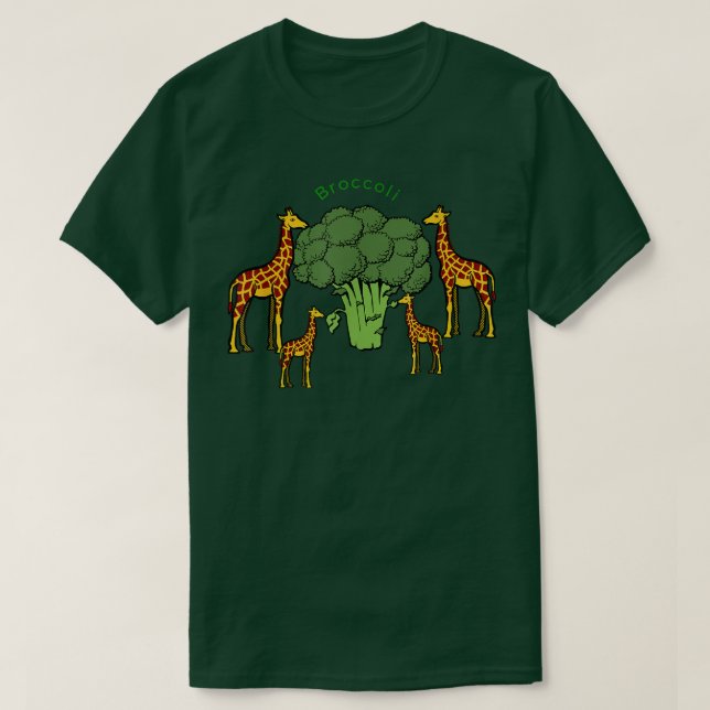 T-shirt Giraffe Végétarienne Famille Manger Brocoli (Design devant)