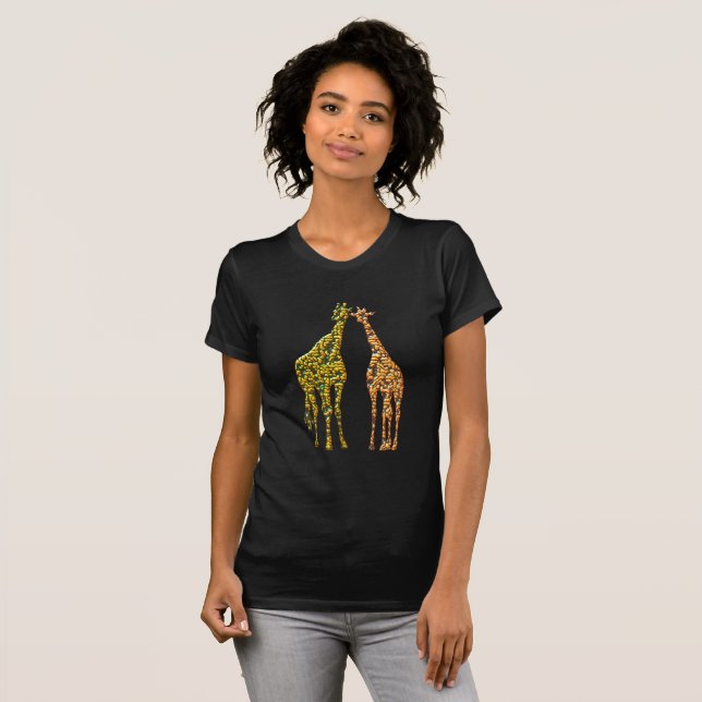 T-shirt Giraffes Couple Design moderne doré (Devant entier)