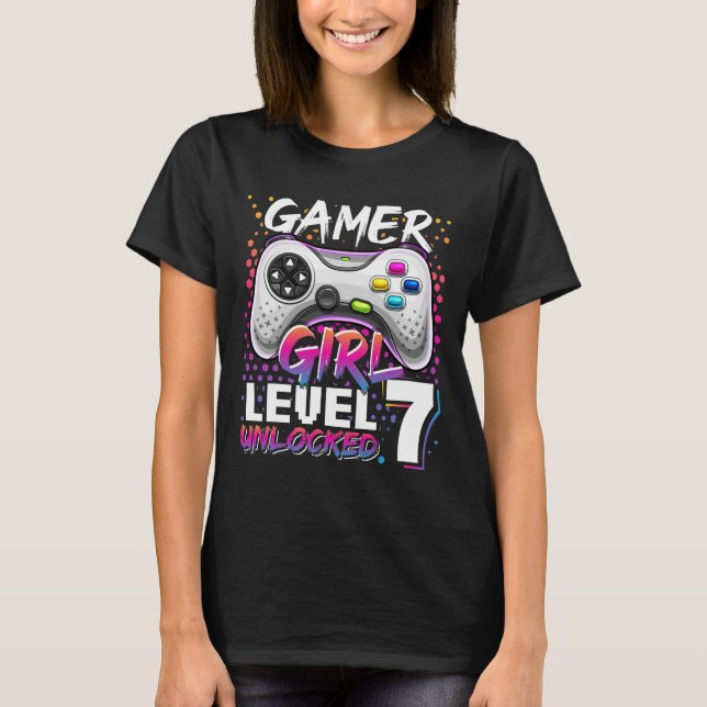 T-shirt Girl Level 7 déverrouillé jeu vidéo 7e anniversair (Devant)