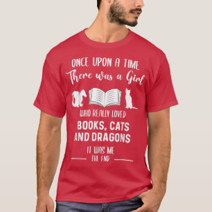 T-shirt Girl Love Book Cat & Dragon Librarian Bookworm Boo
