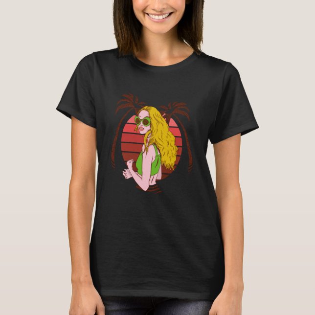 T-shirt girl palms summer blonde (Devant)
