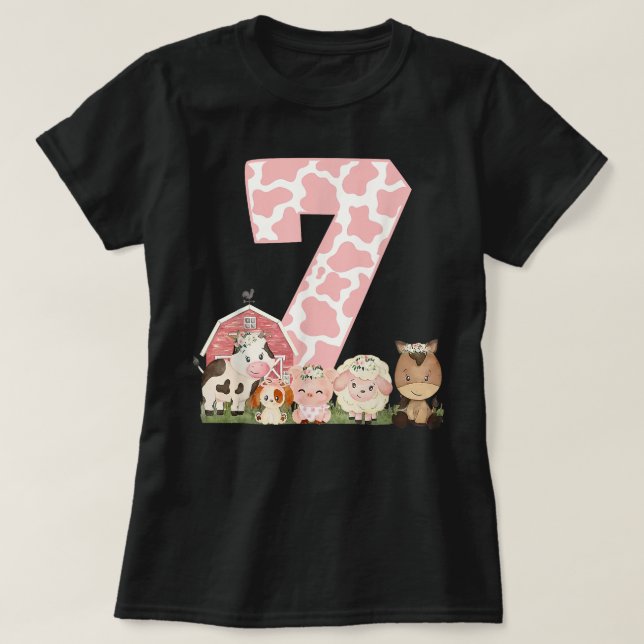 T-shirt Girl Pink Farm Barnyard 7e Anniversaire tenue fill (Design devant)