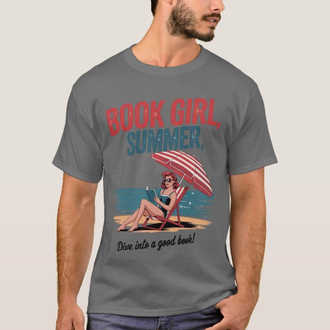 T-shirt Girl Reading Book Summer Funny Beach Vacation For  (Devant)