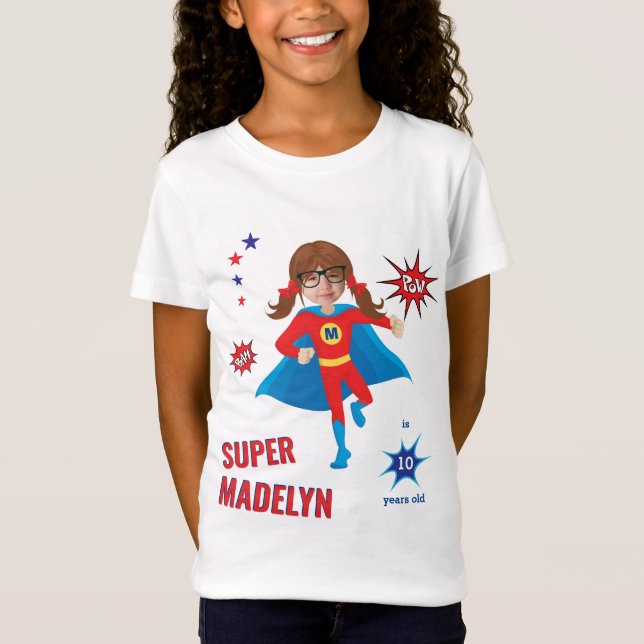 T-Shirt Girl Superhero 💥 Vibrant Photo d'anniversaire (Devant)