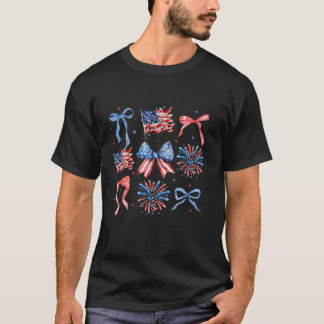 T-shirt Girl USA Coquette Bow 4 juillet American Flag P
