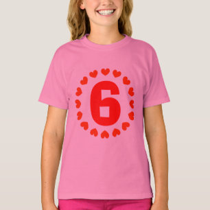 T-shirt Girls 6th Birthday shirt   number six with hearts