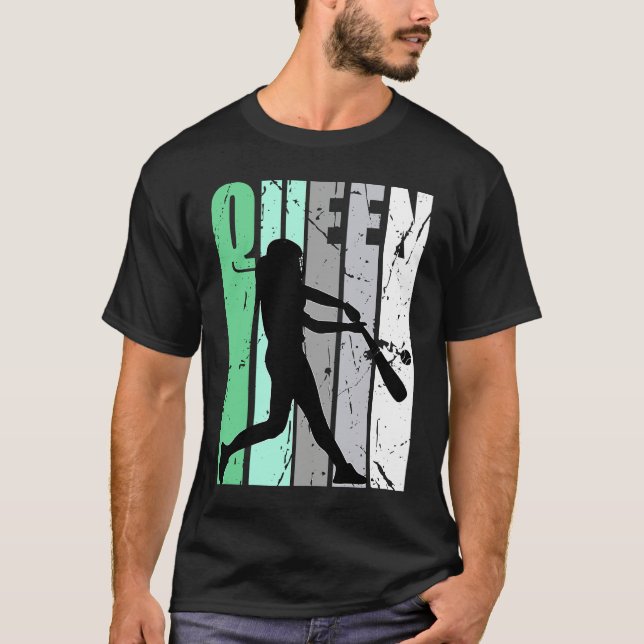 T-shirt Girls Baseball Queen Softball Retro Graphic Green (Devant)