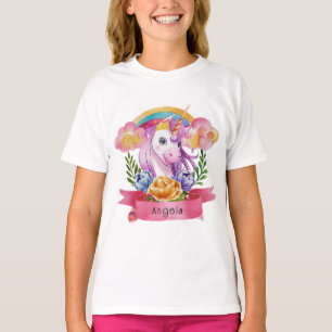 T-shirt Girls mignonne violet licorne arc-en-ciel Nom pers