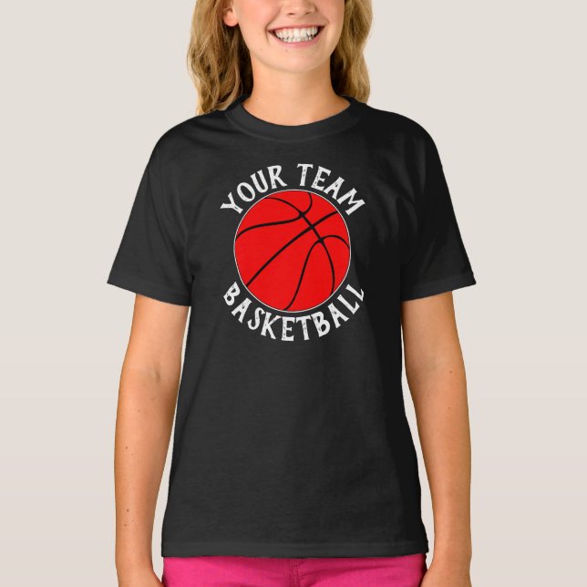 T-shirt Girls Red Basketball Team, Nom et numéro du joueur (Devant)