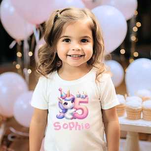 T-Shirt Girls Unicorn 5e anniversaire Personnalisé NomT-Sh