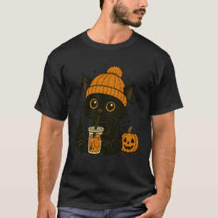 T-shirt Glaçon de café mignon chat noir drôle Café glacé H