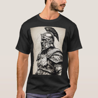 T-shirt Gladiateur romain réaliste Linework - Noir