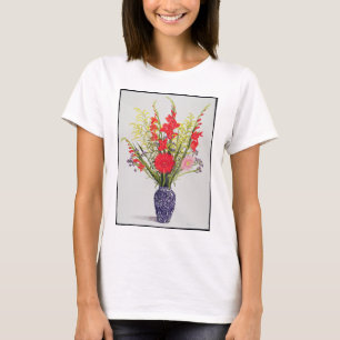 T-shirt Gladioli de lis tigrés et Scabious dans un bleu