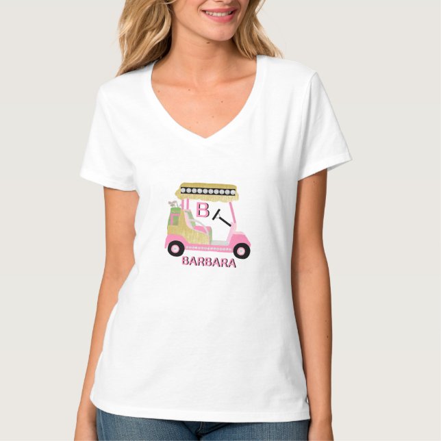 T-shirt Glam Glitz Nom du monogramme Pink Gold Diamond Pan (Devant)