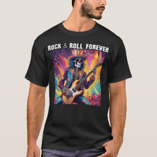 T-shirt Glam Rock Squelette Guitariste Rock Et Roll Foreve