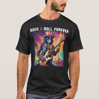 T-shirt Glam Rock Squelette Guitariste Rock Et Roll Foreve