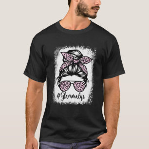 T-shirt Glamma blanchie Vie Messy Bun Empreinte de léopar