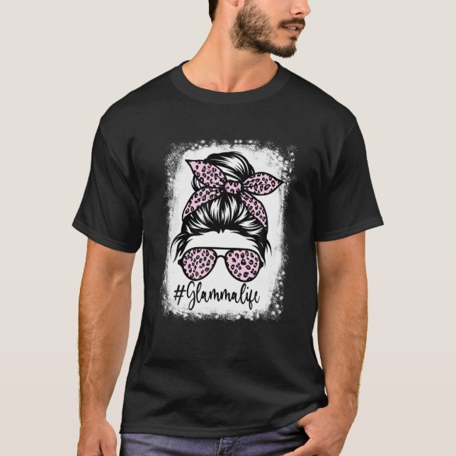 T-shirt Glamma blanchie Vie Messy Bun Empreinte de léopard (Devant)