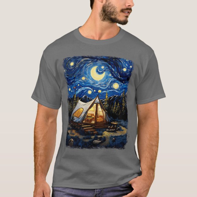 T-shirt Glamping Glamper Camping Camper Starry Night Paint (Devant)