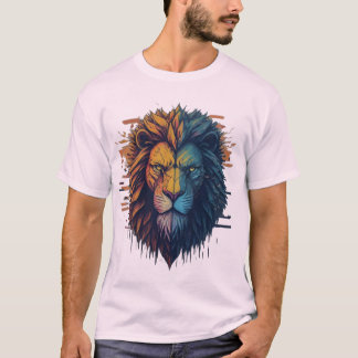 T-shirt Glitch Art Lion géométrique