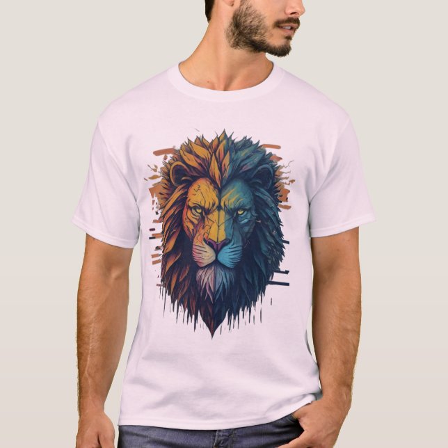 T-shirt Glitch Art Lion géométrique (Devant)