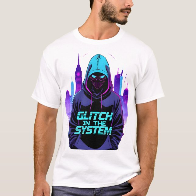 T-shirt Glitch dans le système Cyberpunk Hacker Neon (Devant)