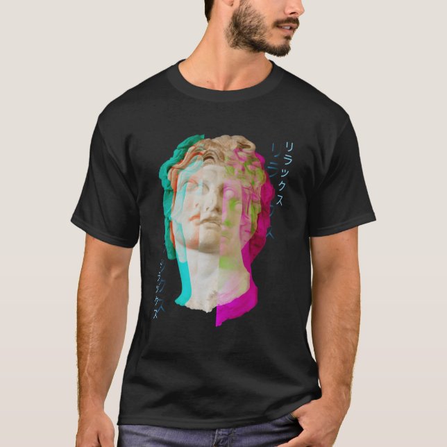 T-shirt Glitch Grèce Statue Vague Synthwave Vaporwave Aest (Devant)