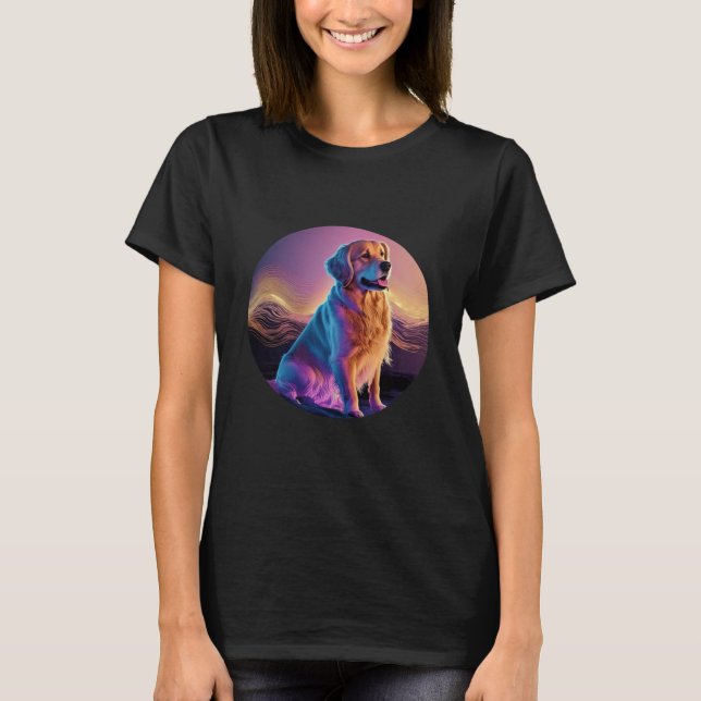 T-shirt Glitched Out Synthwave Golden Retriever Aesthetic (Devant)