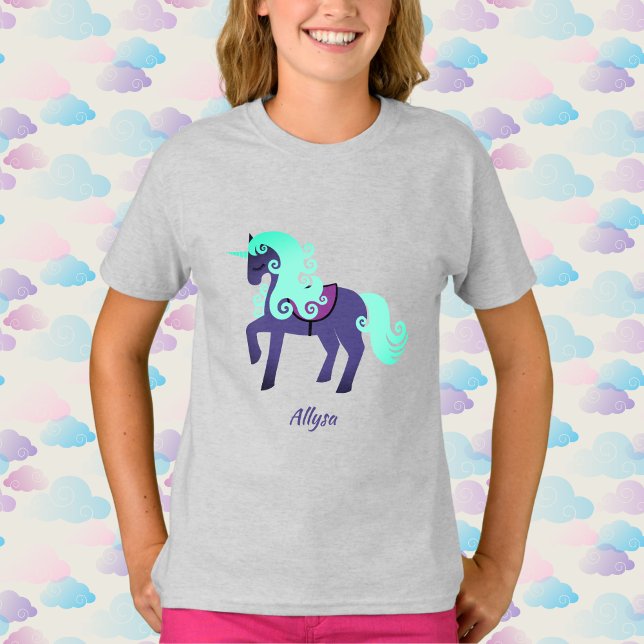 T-shirt Glittery Unicorn avec Rainbow Pastel Arrière - pla (Créateur téléchargé)