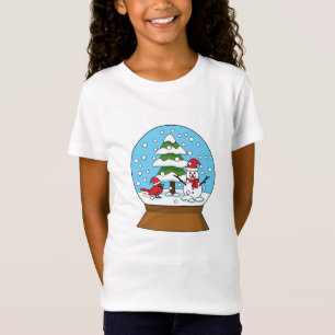 T-Shirt Globe de neige avec le cardinal Snowman et Pine Tr