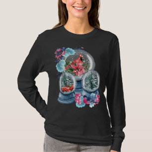 T-shirt Globe des neiges hiver Neige Rouge Cardinal Oiseau