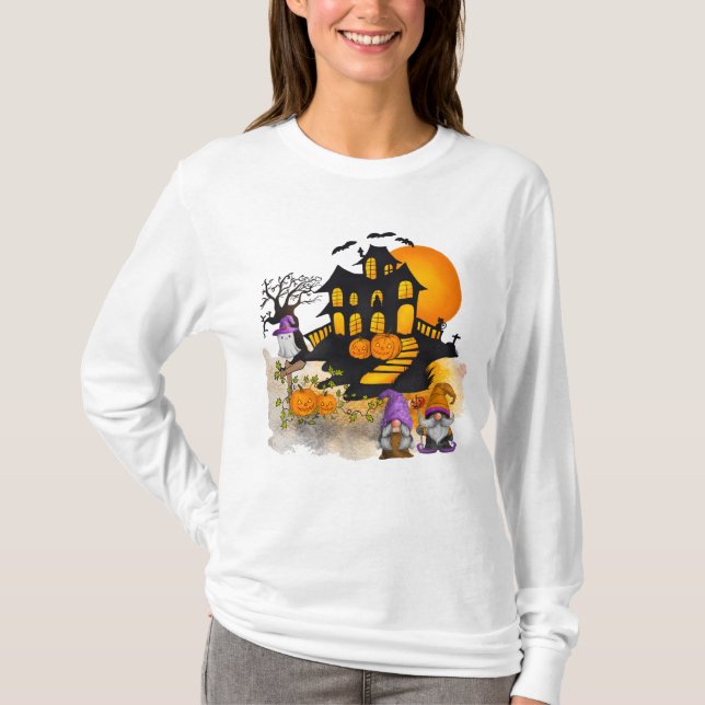 T-shirt Gnome Couple, Maison Hantée, Fantôme, JackO'Lanter (Devant)