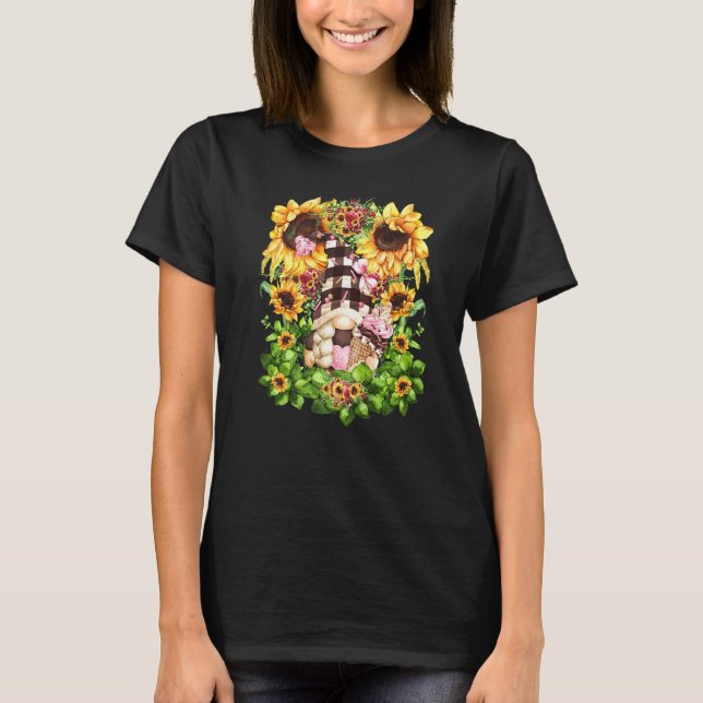 T-shirt Gnome De Crème Glaciaire D'Été Pour Femmes Floral  (Devant)